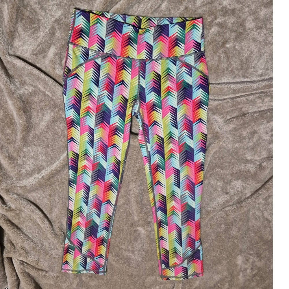 Fabletics Colorful Chevron Athletic Leggings Pink Teal Purple Yoga Pants XS